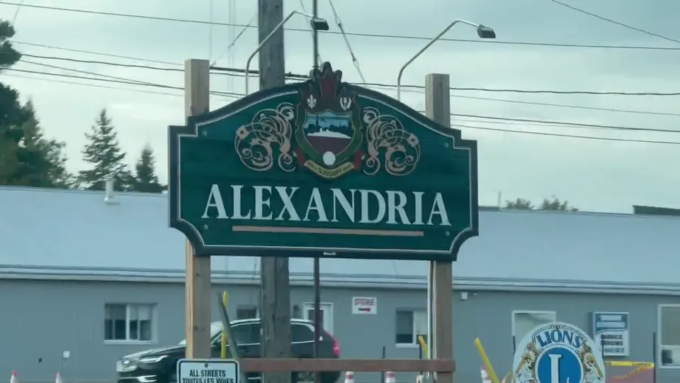 Welcome to Alexandria, Ontario sign photographed during Philippe Alexandre’s local mortgage visit