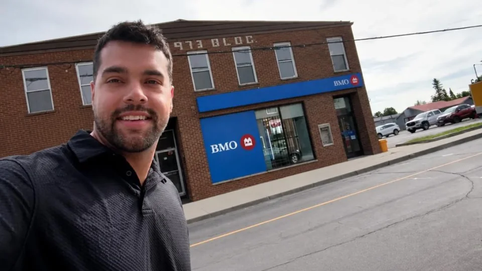 Local mortgage agent Philippe Alexandre in front of BMO in Alexandria, Ontario