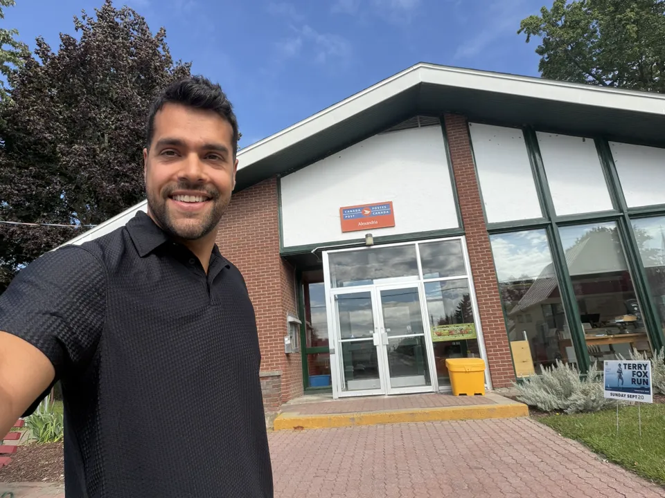 Mortgage agent Philippe Alexandre outside the Canada Post office in Alexandria, Ontario
